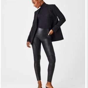 SPANX Faux Leather Moto Leggings Very Black Large